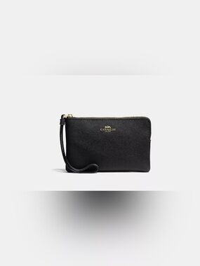 Coach Black Pebble Leather Wristlet with Gold Logo